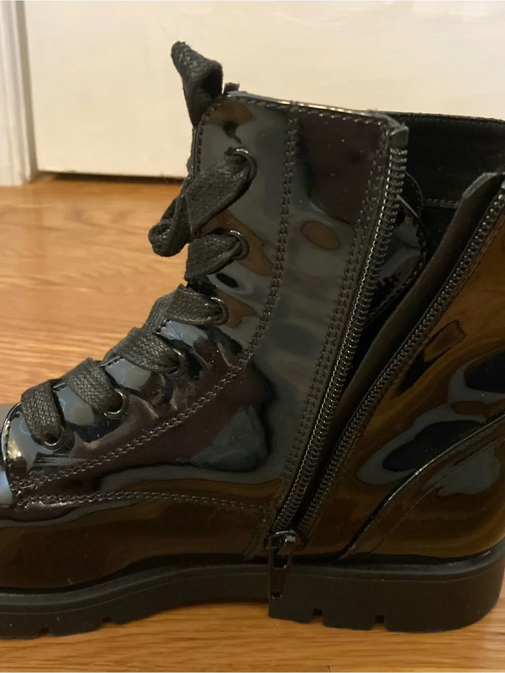 GAP Black Patent Lace-Up Kids Boots